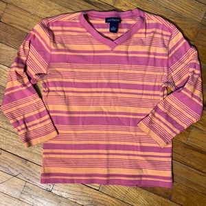 Ann Taylor women’s pink and orange striped V neck shirt size S